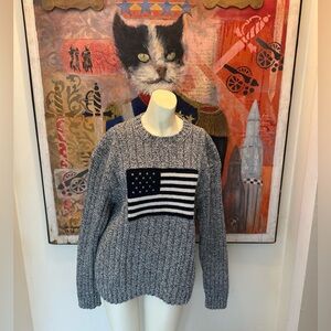 Ralph Lauren POLO VINTAGE 80-90s AMERICAN FLAG Navy & White Cotton Knit Sweater